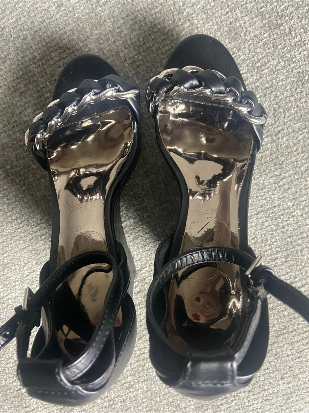 Sugar Women’s Black Wedge Sandals with Chain Accent size 6 M